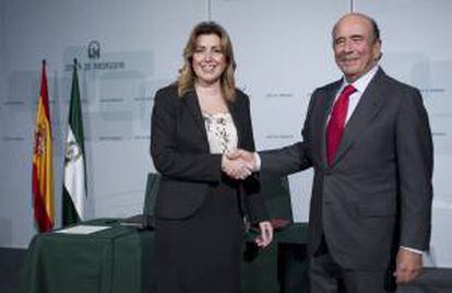 La presidenta de la Junta de Andalucía, Susana Díaz, y el presidente del Banco Santander, Emilio Botín.