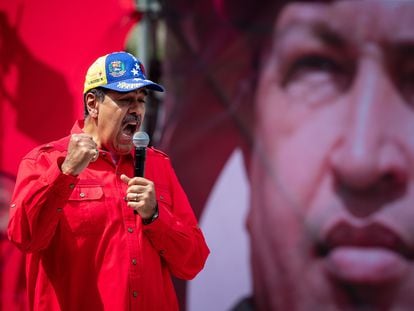 El presidente de Venezuela, Nicolás Maduro, ofrece un discurso este domingo en Caracas.