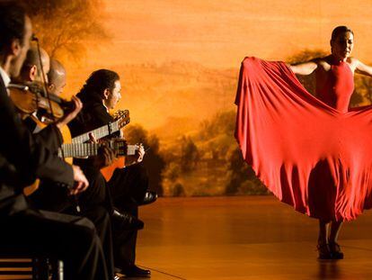 La bailaora Sara Baras, en la presentacion del rodaje de la pelicula 'Flamenco,Flamenco', del director Carlos Saura.