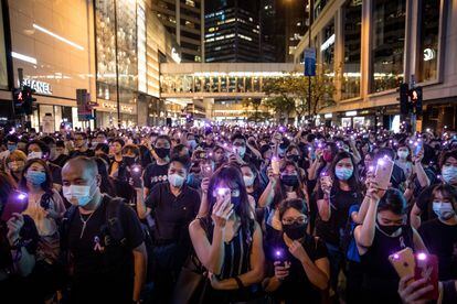 Una manifestación contra el acoso sexual de la policía en Hong Kong, en agosto de 2019. 