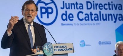 El president del Govern, Mariano Rajoy, durant la Junta Directiva del PP de Catalunya.