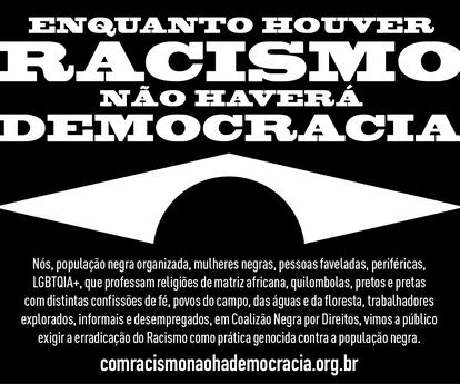 Imagen utilizada en el manifiesto, con negro sobre blanco en la bandera brasileña.