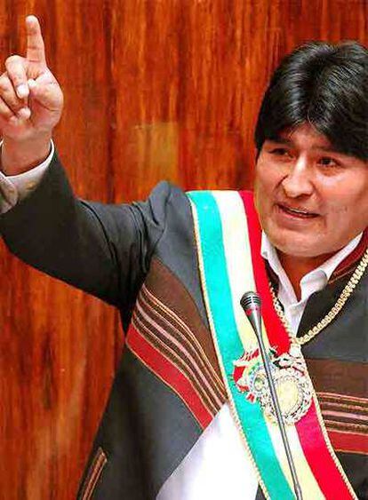 El presidente de Bolivia, Evo Morales, durante su intervención ayer ante el Congreso Nacional.