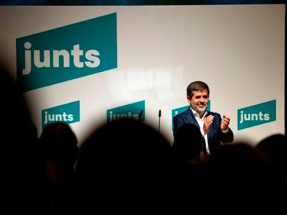 El secretario general de JxCat, Jordi Sànchez, interviene ante el consell nacional del partido, este sábado en Barcelona.