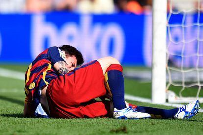 Messi, tras caer lesionado contra Las Palmas.