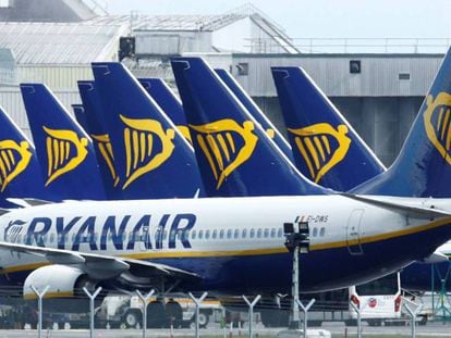 Aviones de Ryanair en tierra por el impacto de la pandemia.