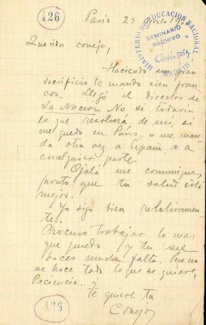 Carta manuscrita del poeta a su compañera Francisca Sánchez.
