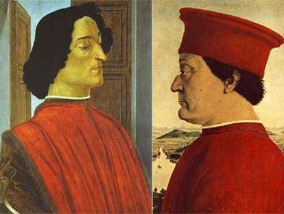 Retratos de Giuliano de Medici (izquierda) y Federico da Montefeltro, duque de Urbino.