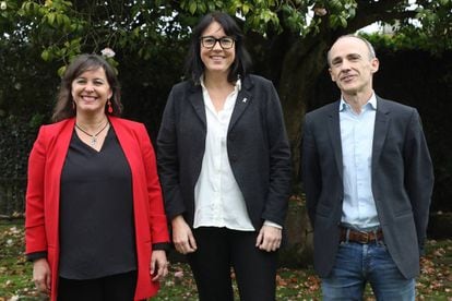 Los candidatos Ana Miranda (BNG), Josu Juaristi (EH Bildu) y Diana Riba (ERC), este viernes.