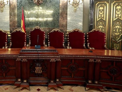 Vista de la presidència de la Sala Penal del Suprem on es fa el judici al procés.