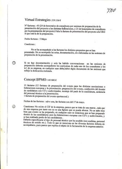 Una de las páginas del documento elaborado por la exsubsecretaria con las anomalías que detectó.