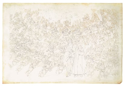 'Paraíso', canto XXVIII. Beatriz lists the angelic hierarchy of the nine heavens. 'Divina comedia' by Dante Alighieri, with illustrations by Sandro Botticelli.