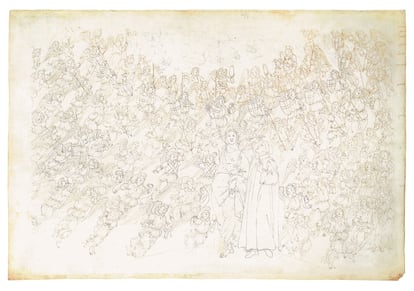 'Paraíso', canto XXVIII. Beatriz enumera la jerarquía angélica de los nueve cielos. 'Divina comedia' de Dante Alighieri, con ilustraciones de Sandro Botticelli. 
