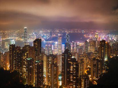 La isla de Hong Kong vista Victoria Peak