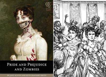 Portada e ilustración de <i>Pride and prejudice and zombies (Orgullo y prejuicio y zombies),</i> de Seth Grahame-Smith.
