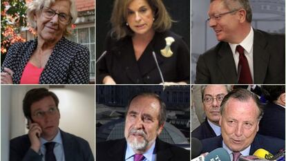 Manuela Carmena, Ana Botella y Alberto Ruiz Gallardón (arriba, de izquierda a derecha), José Luis Martínez-Almeida, Juan Barranco y José María Álvarez del Manzano (abajo): los seis alcaldes de Madrid.