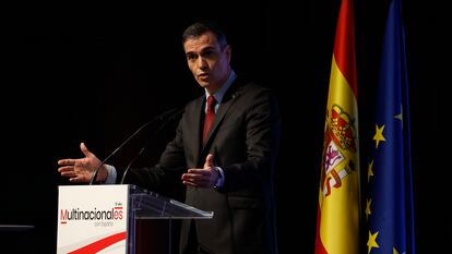 El presidente del Gobierno, Pedro Sánchez, este martes durante la clausura el Congreso Anual de Multinacionales con España, bajo el título 'Una década de expansión ininterrumpida de inversión' en la Fundación Pablo VI en Madrid.