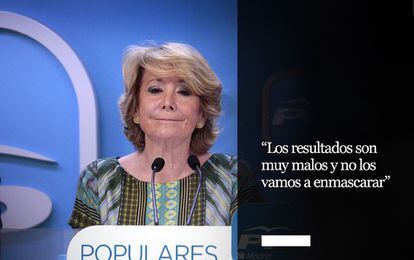 La presidenta del PP de Madrid, Esperanza Aguirre, ha comparecido este martes para valorar los resultados electorales y ofrecer un frente común a PSOE y Ciudadanos para evitar que Podemos gobierne en la capital.