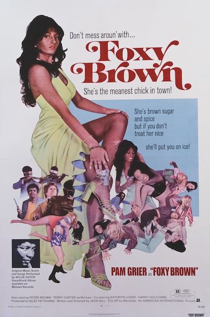 Un póster de la película de acción de 1974 de Jack Hill, 'Foxy Brown' protagonizada por Pam Grier.