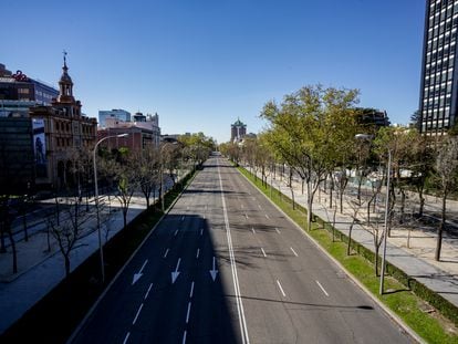 El Paseo de la Castellana, en Madrid, vacío.
