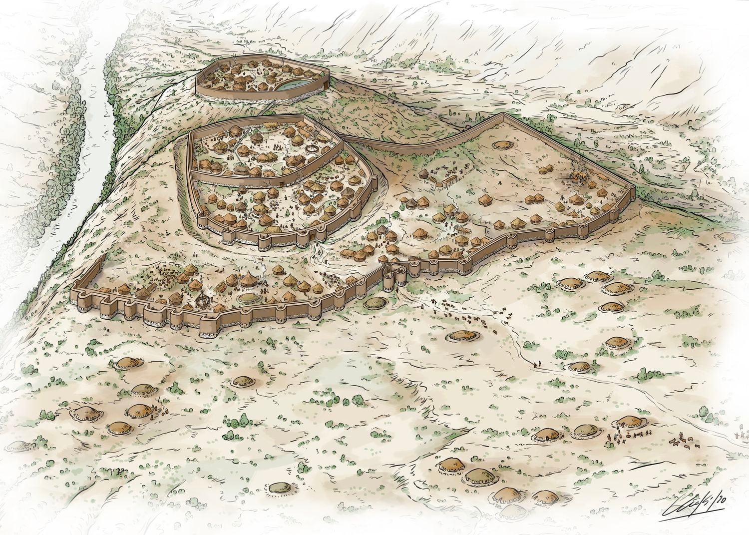 Reconstrucción de la necrópolis y poblado de Los Millares (los tres espacios amurallados interiores), de Iñaki Dieguez Uribeondo.