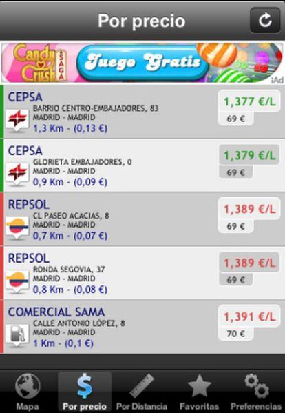 Aplicación de Gasolineras en España