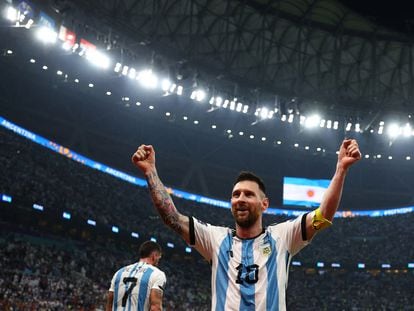 Messi celebraba el tercer gol de Argentina ante Croacia en las semifinales del Mundial, el martes en Lusail.