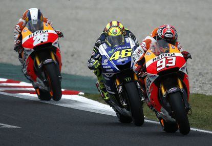 Márquez vence por delante de Rossi y Pedrosa.