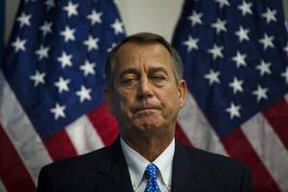 El presidente de la Cámara de Representantes, el republicano John Boehner, comparece durante una rueda de prensa ofrecida en el Capitolio, en Washington (Estados Unidos).