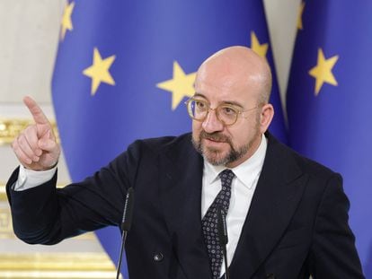 El presidente del Consejo Europeo, Charles Michel, durante su visita a Ucrania, en una imagen del pasado martes.