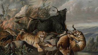 Fragmento de 'Incendio en el bosque' (1849), del indonesio Raden Saleh.
