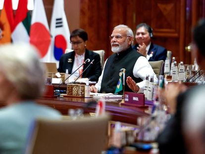 El primer ministro de la India, Narendra Modi, durante una sesión de la cumbre del G-20 en Nueva Delhi, este sábado.