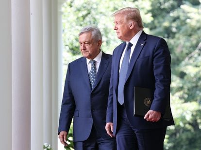 Andrés Manuel López Obrador y Donald Trump, en Washington D.C., el 8 de julio de 2020.