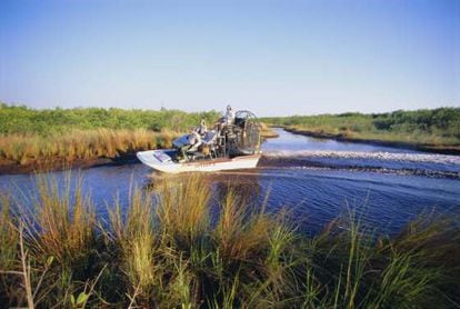 Un hidrodeslizador en los Everglades.  