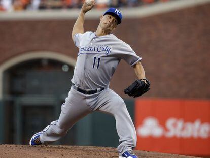 Jeremy Guthrie en un partido contra San Francisco Giants.