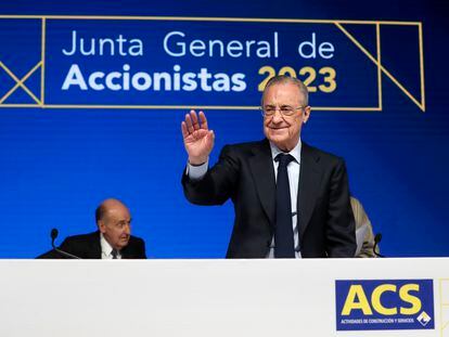 El presidente de ACS, Florentino Pérez, durante la junta de accionistas.