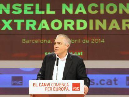 El primer secretario del PSC, Pere Navarro, en la presentación de informe político este sábado ante el Consejo Nacional.