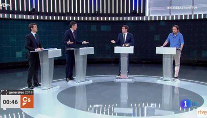 Debate electoral en TVE entre Sánchez, Casado, Iglesias y Rivera.