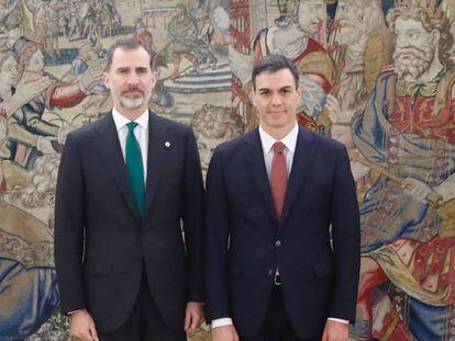 Pedro Sánchez, en su toma de posesión del cargo, en la Zarzuela este sábado.