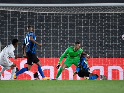 El jugador del Real Madrid Rodrygo, en la acción del 3-2 del encuentro ante el Inter.