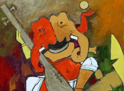 <i>Naad Swaram... Ganeshayem,</i> una obra de M. F. Hussein expuesta en la galería Serpentine.