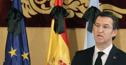 El presidente gallego, durante su declaraci&oacute;n institucional sobre Fraga. 
