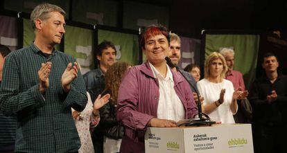 La candidata de EH Bildu, Marian Beitialarrangoitia, en San Sebastian.