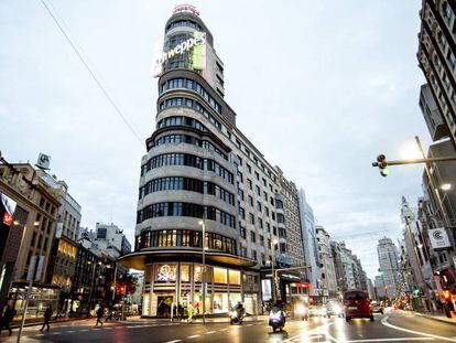 Vista del edificio Carrión, uno de los más conocidos de la Gran Vía.