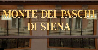 FILE PHOTO: A sign of the Monte dei Paschi bank is seen in Rome