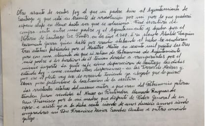 Nota manuscrita en la que el conde de Ximonde se refiere a la intención de recuperar las figuras del Maestro Mateo trasladadas al Pazo de Meirás. 