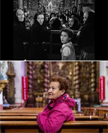 Amalia Torercillas en 'Los jueves, milagro' con 8 años, y abajo, en la actualidad con 75.