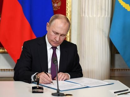 El presidente ruso, Vladímir Putin, este lunes en Moscú.