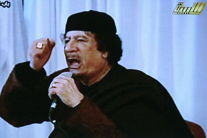 Gadafi, en una aparición televisiva el pasado 15 de marzo.