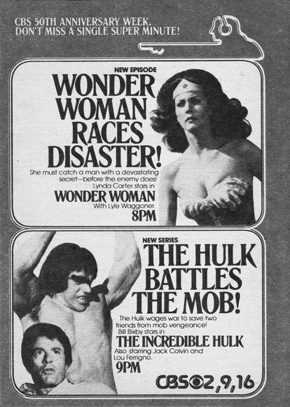 Promoción de 'El increíble Hulk' y 'Wonder Woman' aparecida en la revista estadounidense TV Guide el 25 de marzo de 1978. 